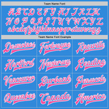 Load image into Gallery viewer, Custom Powder Blue Pink-White Bomber Full-Snap Varsity Letterman Two Tone Jacket