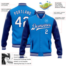 Load image into Gallery viewer, Custom Powder Blue White-Royal Bomber Full-Snap Varsity Letterman Two Tone Jacket
