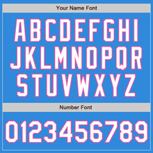 Load image into Gallery viewer, Custom Powder Blue White-Pink Bomber Full-Snap Varsity Letterman Two Tone Jacket