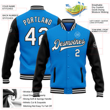 Load image into Gallery viewer, Custom Powder Blue White-Black Bomber Full-Snap Varsity Letterman Two Tone Jacket