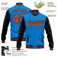 Load image into Gallery viewer, Custom Powder Blue Orange-Black Bomber Full-Snap Varsity Letterman Two Tone Jacket