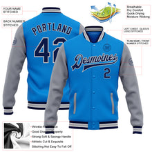 Load image into Gallery viewer, Custom Powder Blue Navy-Gray Bomber Full-Snap Varsity Letterman Two Tone Jacket