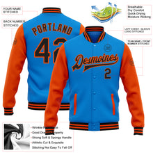 Load image into Gallery viewer, Custom Powder Blue Black-Orange Bomber Full-Snap Varsity Letterman Two Tone Jacket
