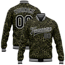 Load image into Gallery viewer, Custom Camo Black-White Leopard Print 3D Pattern Design Bomber Full-Snap Varsity Letterman Salute To Service Jacket
