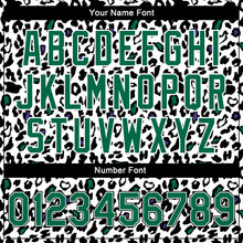 Load image into Gallery viewer, Custom White Kelly Green-Black Bright Leopard Print 3D Pattern Design Bomber Full-Snap Varsity Letterman Jacket
