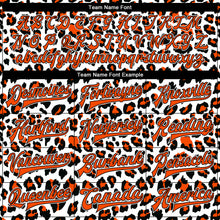 Load image into Gallery viewer, Custom White Orange-Black Leopard Print 3D Pattern Design Bomber Full-Snap Varsity Letterman Jacket
