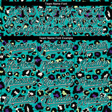Load image into Gallery viewer, Custom Teal Black-White Leopard Print 3D Pattern Design Bomber Full-Snap Varsity Letterman Jacket