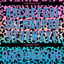Load image into Gallery viewer, Custom Pink Sky Blue-Black Leopard Print 3D Pattern Design Bomber Full-Snap Varsity Letterman Jacket