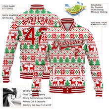 Load image into Gallery viewer, Custom White Red-Kelly Green Christmas 3D Bomber Full-Snap Varsity Letterman Jacket