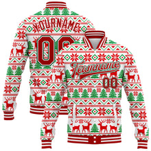 Load image into Gallery viewer, Custom White Red-Kelly Green Christmas 3D Bomber Full-Snap Varsity Letterman Jacket