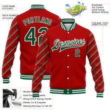 Load image into Gallery viewer, Custom Red Kelly Green-White Christmas 3D Bomber Full-Snap Varsity Letterman Jacket