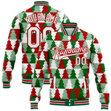 Load image into Gallery viewer, Custom Kelly Green White-Red Christmas Tree 3D Bomber Full-Snap Varsity Letterman Jacket