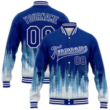 Load image into Gallery viewer, Custom Royal White Christmas Tree 3D Bomber Full-Snap Varsity Letterman Jacket
