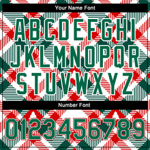 Load image into Gallery viewer, Custom White Kelly Green-Red Christmas Tree 3D Bomber Full-Snap Varsity Letterman Jacket