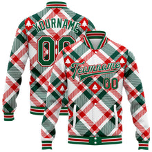 Load image into Gallery viewer, Custom White Kelly Green-Red Christmas Tree 3D Bomber Full-Snap Varsity Letterman Jacket