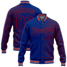 Load image into Gallery viewer, Custom Royal Red-White Halftone 3D Pattern Design Bomber Full-Snap Varsity Letterman Jacket