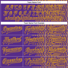 Load image into Gallery viewer, Custom Purple Gold-White Halftone 3D Pattern Design Bomber Full-Snap Varsity Letterman Jacket