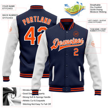 Load image into Gallery viewer, Custom Navy Orange-White Bomber Full-Snap Varsity Letterman Two Tone Jacket