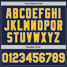 Load image into Gallery viewer, Custom Navy Gold-White Bomber Full-Snap Varsity Letterman Two Tone Jacket