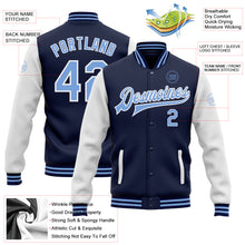 Load image into Gallery viewer, Custom Navy Light Blue-White Bomber Full-Snap Varsity Letterman Two Tone Jacket