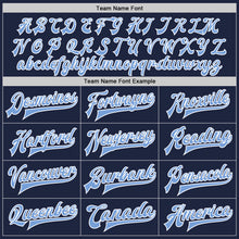 Load image into Gallery viewer, Custom Navy Light Blue-White Bomber Full-Snap Varsity Letterman Two Tone Jacket