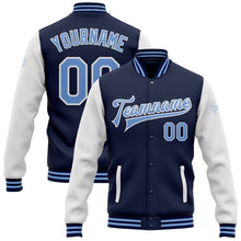 Load image into Gallery viewer, Custom Navy Light Blue-White Bomber Full-Snap Varsity Letterman Two Tone Jacket