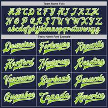 Load image into Gallery viewer, Custom Navy Neon Green-White Bomber Full-Snap Varsity Letterman Two Tone Jacket