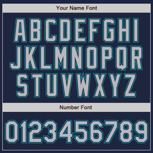 Load image into Gallery viewer, Custom Navy Gray White-Teal Bomber Full-Snap Varsity Letterman Two Tone Jacket