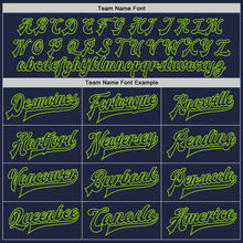 Load image into Gallery viewer, Custom Navy Cream-Neon Green Bomber Full-Snap Varsity Letterman Two Tone Jacket