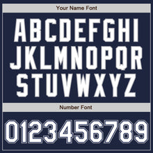 Load image into Gallery viewer, Custom Navy White-Gray Bomber Full-Snap Varsity Letterman Two Tone Jacket
