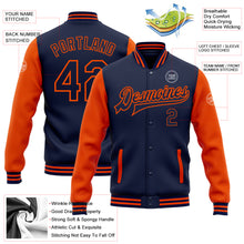 Load image into Gallery viewer, Custom Navy Orange Bomber Full-Snap Varsity Letterman Two Tone Jacket