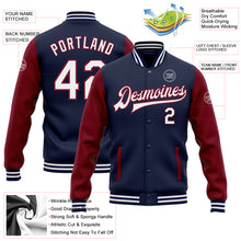 Load image into Gallery viewer, Custom Navy White-Crimson Bomber Full-Snap Varsity Letterman Two Tone Jacket