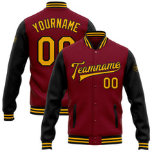 Load image into Gallery viewer, Custom Crimson Gold-Black Bomber Full-Snap Varsity Letterman Two Tone Jacket