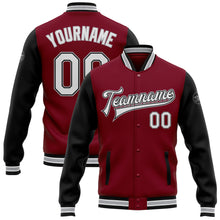 Load image into Gallery viewer, Custom Crimson White Black-Gray Bomber Full-Snap Varsity Letterman Two Tone Jacket