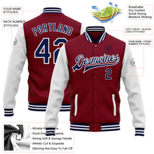 Load image into Gallery viewer, Custom Crimson Navy-White Bomber Full-Snap Varsity Letterman Two Tone Jacket