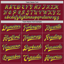 Load image into Gallery viewer, Custom Crimson Yellow-Royal Bomber Full-Snap Varsity Letterman Two Tone Jacket