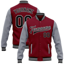 Load image into Gallery viewer, Custom Crimson Black-Gray Bomber Full-Snap Varsity Letterman Two Tone Jacket