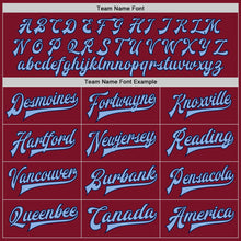 Load image into Gallery viewer, Custom Crimson Light Blue-Navy Bomber Full-Snap Varsity Letterman Two Tone Jacket