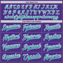 Load image into Gallery viewer, Custom Purple Teal-White Bomber Full-Snap Varsity Letterman Two Tone Jacket
