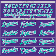 Load image into Gallery viewer, Custom Purple Aqua-White Bomber Full-Snap Varsity Letterman Two Tone Jacket