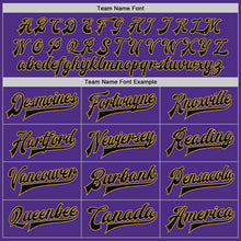 Load image into Gallery viewer, Custom Purple Black Cream-Old Gold Bomber Full-Snap Varsity Letterman Two Tone Jacket