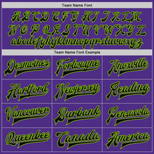 Load image into Gallery viewer, Custom Purple Black Cream-Neon Green Bomber Full-Snap Varsity Letterman Two Tone Jacket