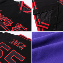 Load image into Gallery viewer, Custom Purple Orange-Black Bomber Full-Snap Varsity Letterman Two Tone Jacket