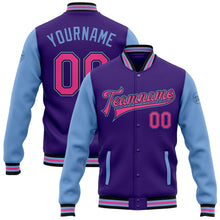 Load image into Gallery viewer, Custom Purple Pink Light Blue-Black Bomber Full-Snap Varsity Letterman Two Tone Jacket