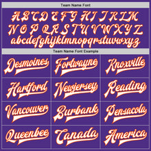 Load image into Gallery viewer, Custom Purple White-Orange Bomber Full-Snap Varsity Letterman Two Tone Jacket
