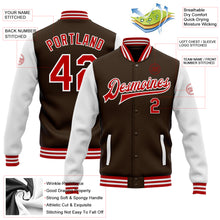 Load image into Gallery viewer, Custom Brown Red-White Bomber Full-Snap Varsity Letterman Two Tone Jacket