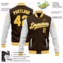 Load image into Gallery viewer, Custom Brown Gold-White Bomber Full-Snap Varsity Letterman Two Tone Jacket