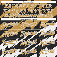 Load image into Gallery viewer, Custom Old Gold Black-White Lightning 3D Pattern Design Bomber Full-Snap Varsity Letterman Jacket