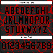 Load image into Gallery viewer, Custom Black Red Abstract Network 3D Pattern Design Bomber Full-Snap Varsity Letterman Jacket