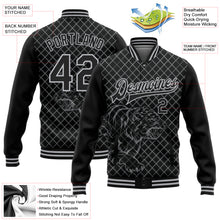 Load image into Gallery viewer, Custom Black Gray Check And Tiger 3D Pattern Design Bomber Full-Snap Varsity Letterman Jacket